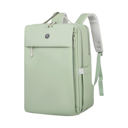 Photo shows a green Travel Laptop Backpack on a white background.