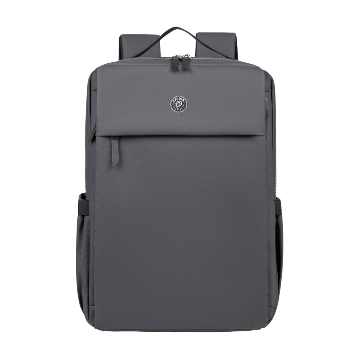 Photo shows a grey Travel Laptop Backpack on a white background.