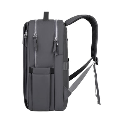Photo shows a grey Travel Laptop Backpack on a white background.