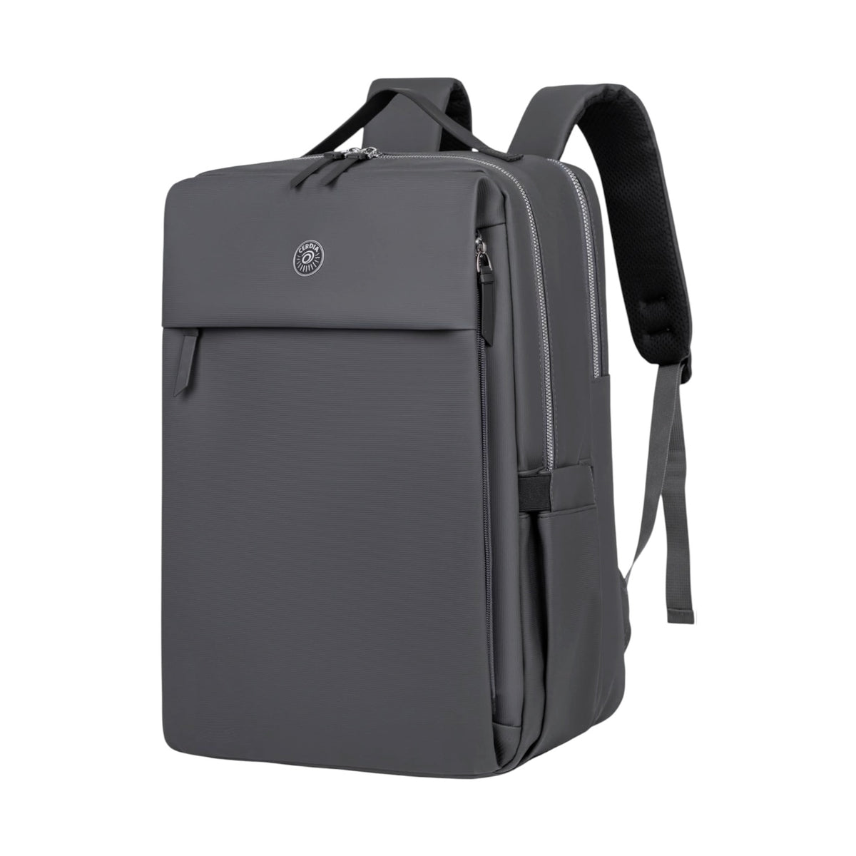 Photo shows a grey Travel Laptop Backpack on a white background.