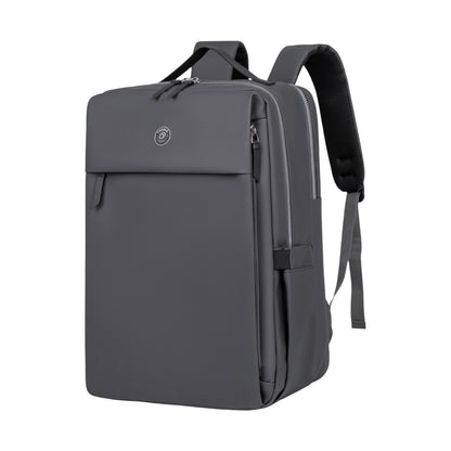Photo shows a grey Travel Laptop Backpack on a white background.