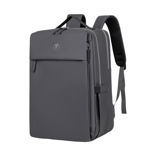 Photo shows a grey Travel Laptop Backpack on a white background.