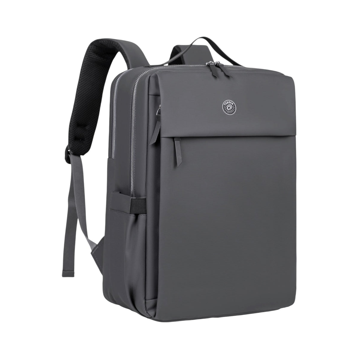 Photo shows a grey Travel Laptop Backpack on a white background.