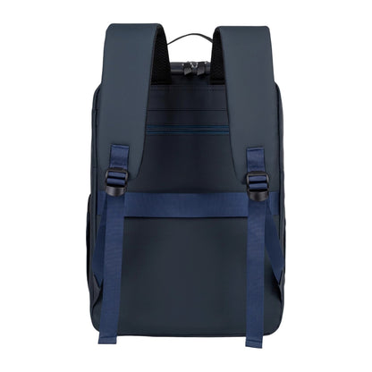 Photo of a Travel Laptop Backpack in a Navy blue colour. Shown on a white background.