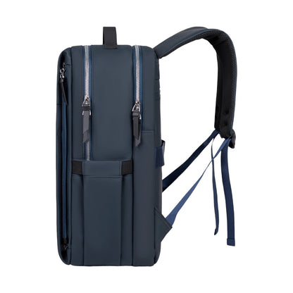 Photo of a Travel Laptop Backpack in a Navy blue colour. Shown on a white background.