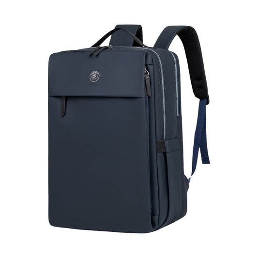 Photo of a Travel Laptop Backpack in a Navy blue colour. Shown on a white background.