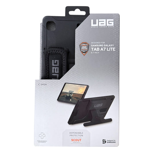 UGB Scout Series protective case for Samsung Galaxy Tab A7 Lite, shown in its retail packaging against a white background.
