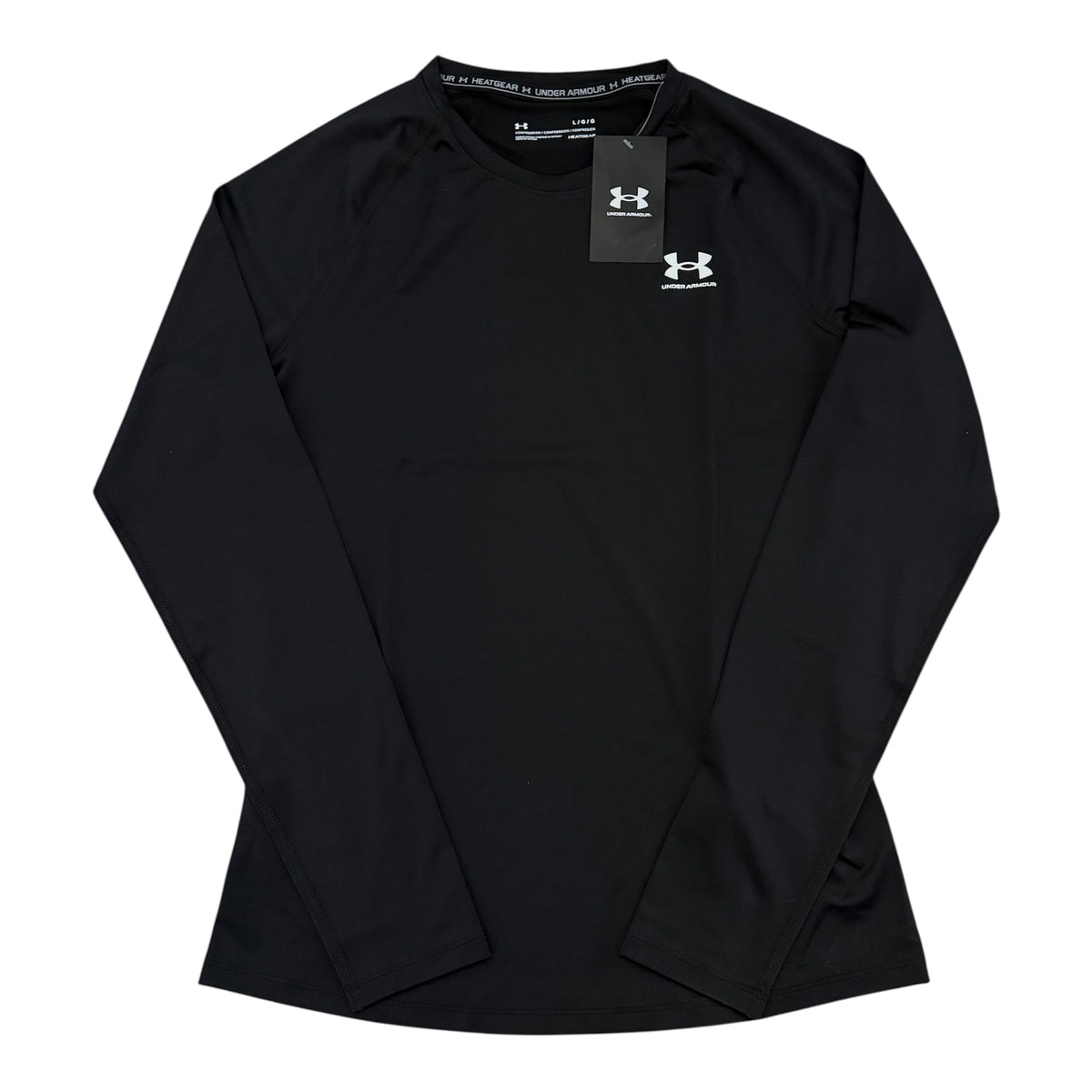 Black long-sleeve shirt with Under Armour logo on a white background