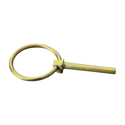 A Yellow Zinc Plated Linch Pin with a circular ring and straight bar, shown on a plain white background.