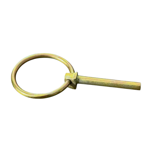 A Yellow Zinc Plated Linch Pin with a circular ring and straight bar, shown on a plain white background.