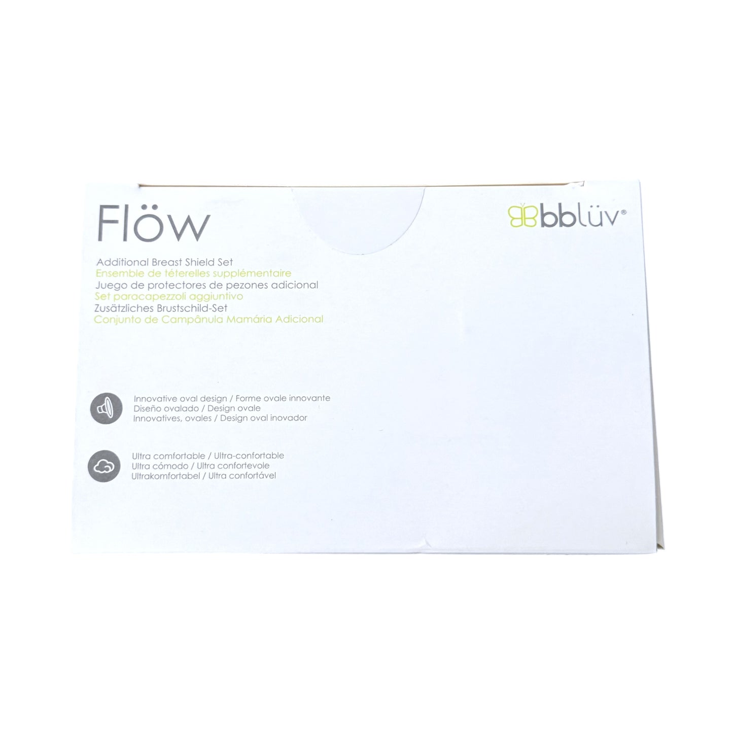 The product packaging box for the Flow Additional Breast Shield Set by bblúv, shown against a plain white background.