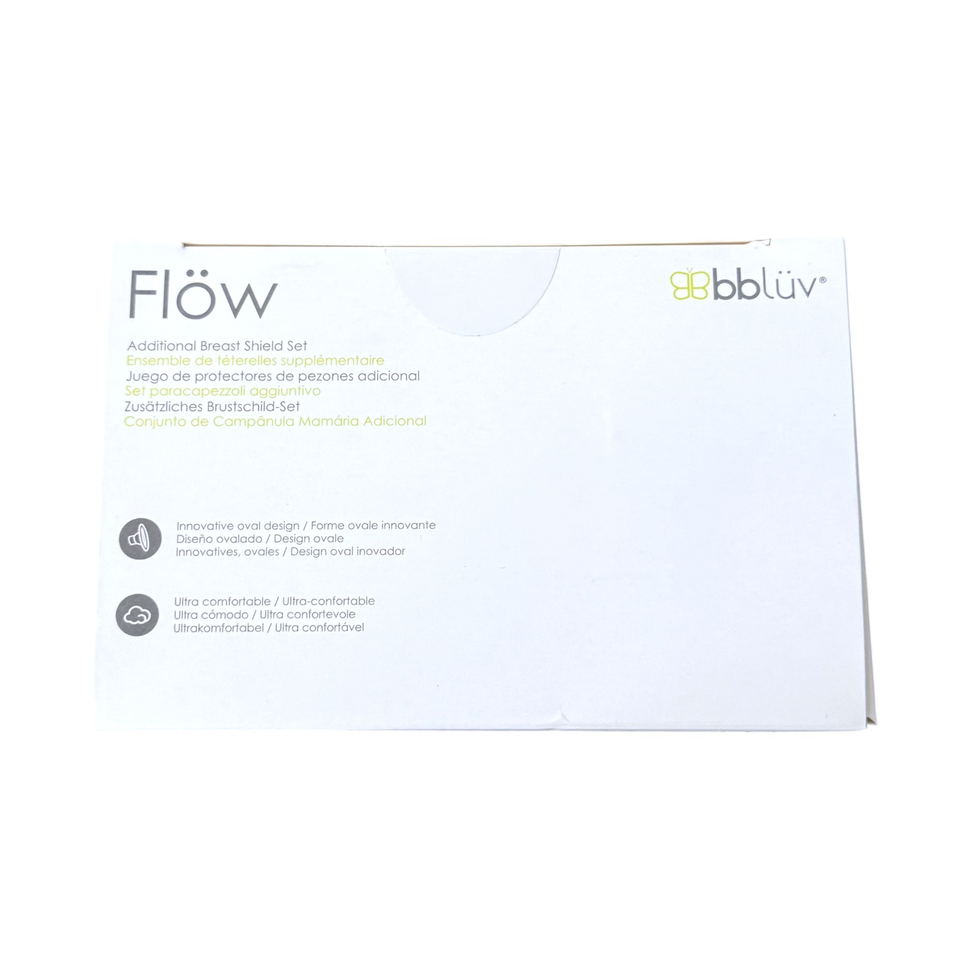The product packaging box for the Flow Additional Breast Shield Set by bblúv, shown against a plain white background.