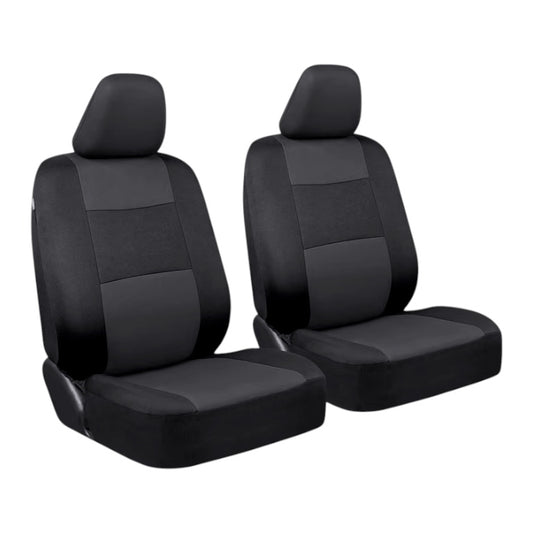 BDK PolyPro front seat covers in charcoal grey and black shown fitted to two bucket seats