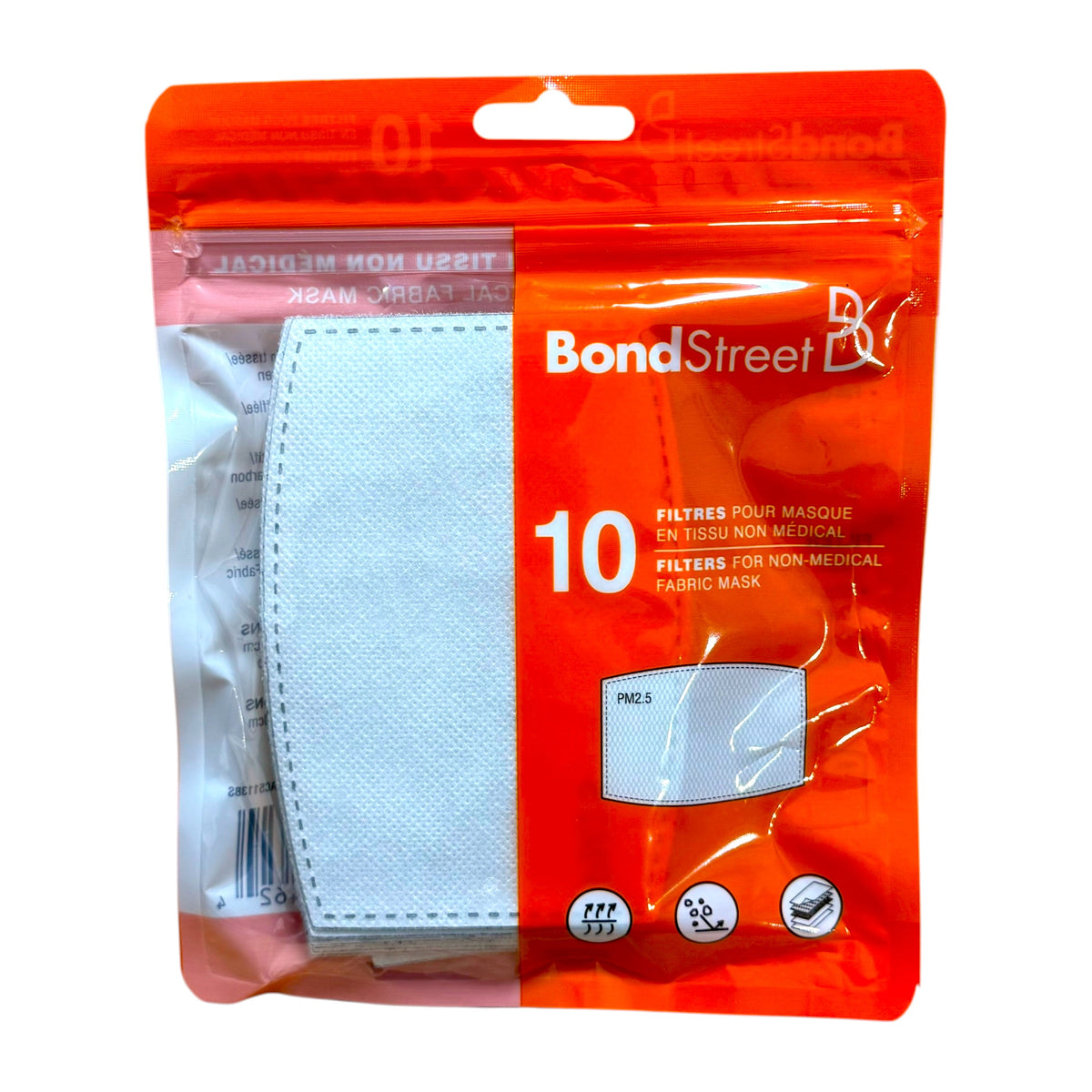 BondStreet PM2.5 face mask filters: 10-pack front packaging.