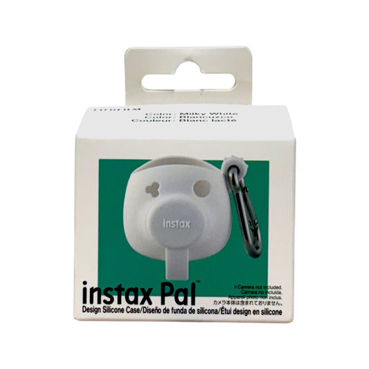 Fujifilm instax Pal design silicone case in Milky White with carabiner, front of packaging