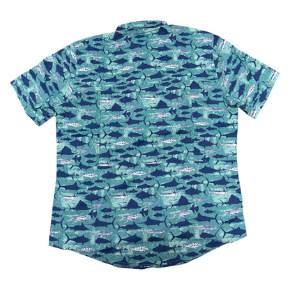 izod mens fish print short sleeve button up shirt back back view