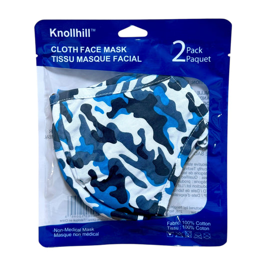 Knollhill adult reusable face masks: front packaging showing blue camouflage masks.