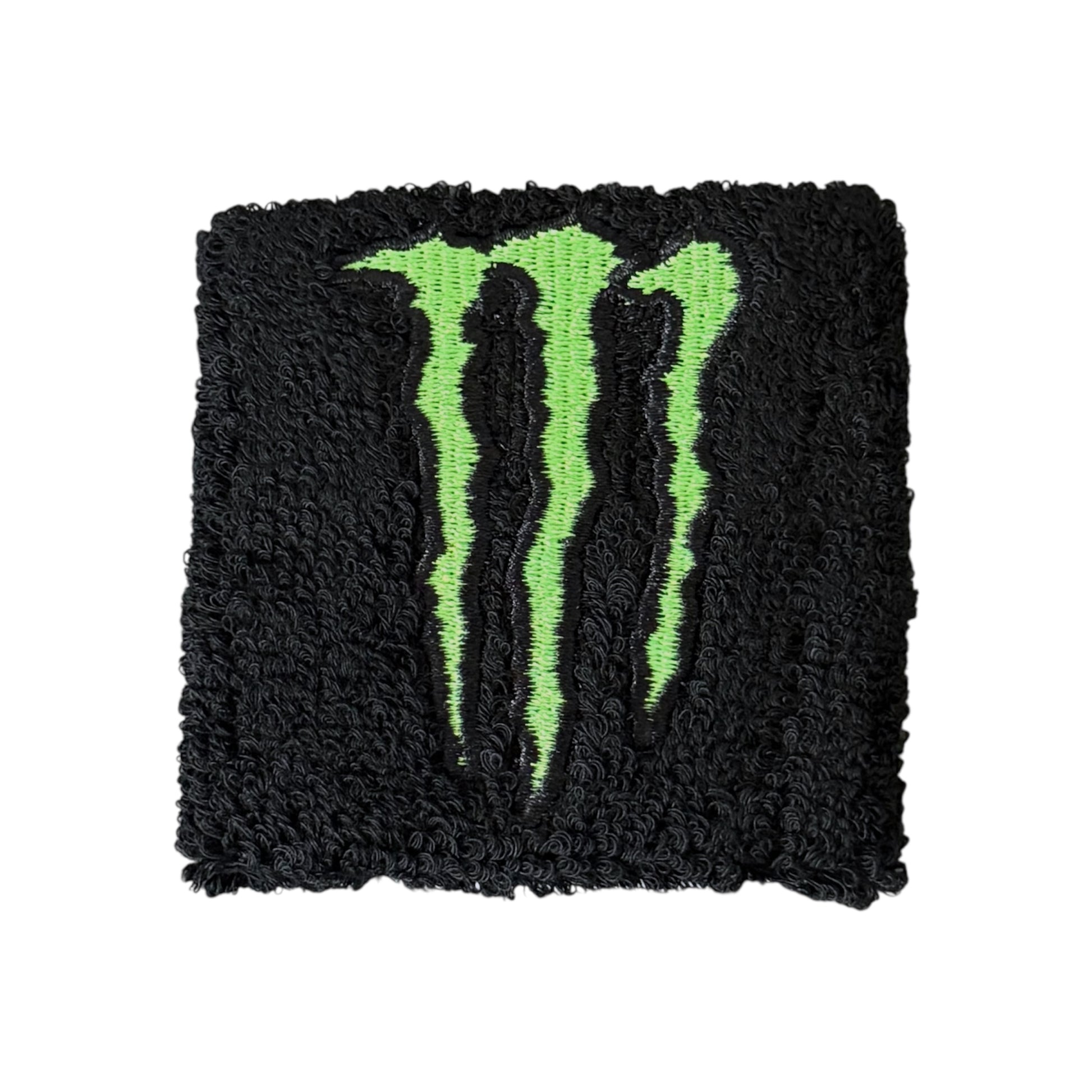 Black monster energy sweatband with green logo on a white background