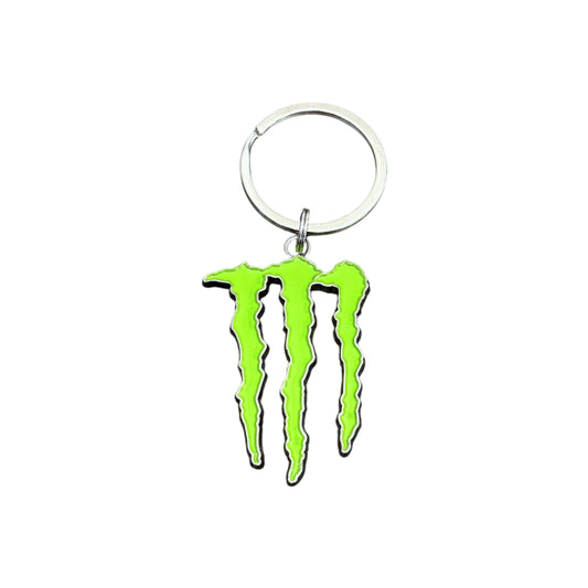 Metal Monster Energy drink keychain on a white background