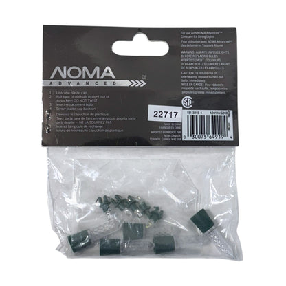 Back of NOMA Advanced Constant-Lit pure white mini LED replacement bulbs 5-pack showing compatibility and replacement instructions
