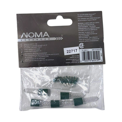 Back of NOMA Advanced Constant-Lit warm white mini LED replacement bulbs 5-pack showing compatibility and replacement instructions