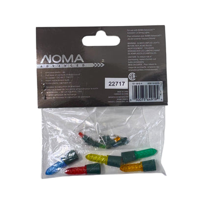 Back of NOMA Advanced replacement bulb packaging showing Constant-Lit string light compatibility, instructions and UPC 030075649194.