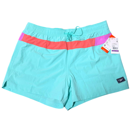 Front of Speedo men's Arctic Glass swim shorts in size 2XL with coral and purple stripes