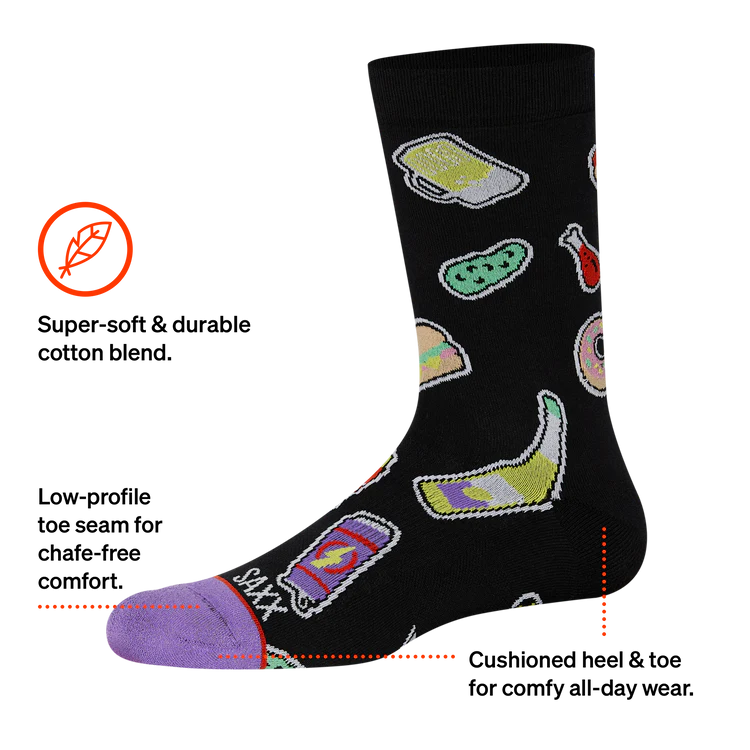 Saxx Whole Package Crew Socks - Sticker Snacks - Size Large