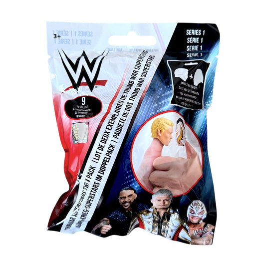 WWE toy packaging with characters and branding on a white background